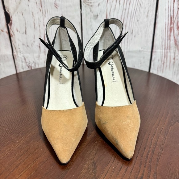 JEFFREY CAMPBELL DEAREST ankle wrap suede nude & black faux snakeskin Pumps 6.5 - Picture 14 of 14